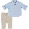 Linen Shirt & Pant Set, Blue - Mixed Apparel Set - 1 - thumbnail