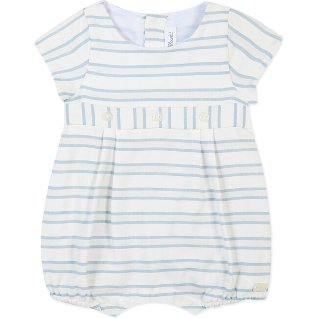 Striped Baby Romper, White & Sky Blue