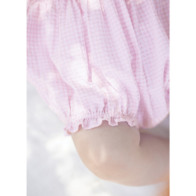 Sweet Embroidered Gingham Romper, Pink - Rompers - 3