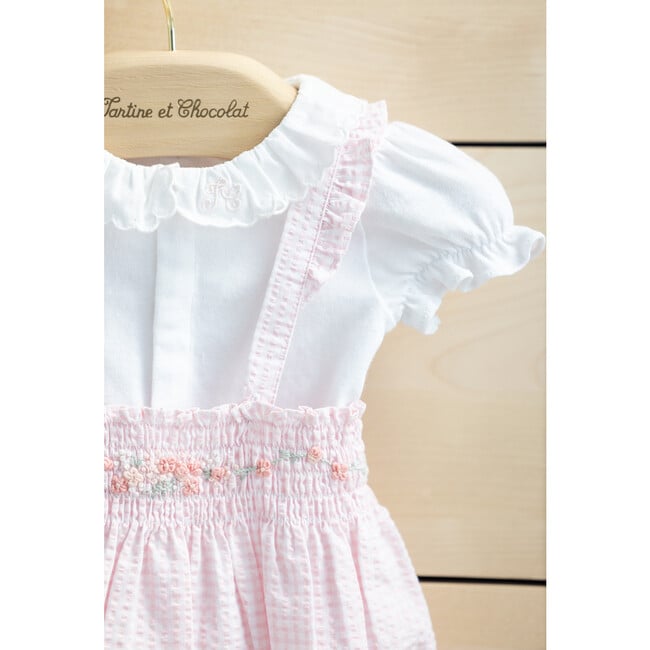 Sweet Embroidered Gingham Romper, Pink - Rompers - 6