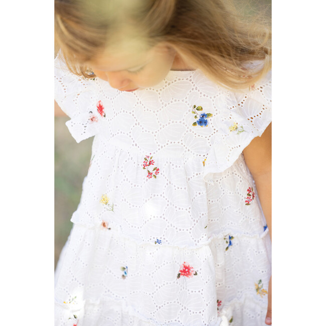 All-Over Floral Print Eyelet Baby Dress, White - Dresses - 3