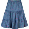 Floral Embroidered Chambray Midi Skirt, Blue - Skirts - 1 - thumbnail