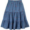 Floral Embroidered Chambray Midi Skirt, Blue - Skirts - 2