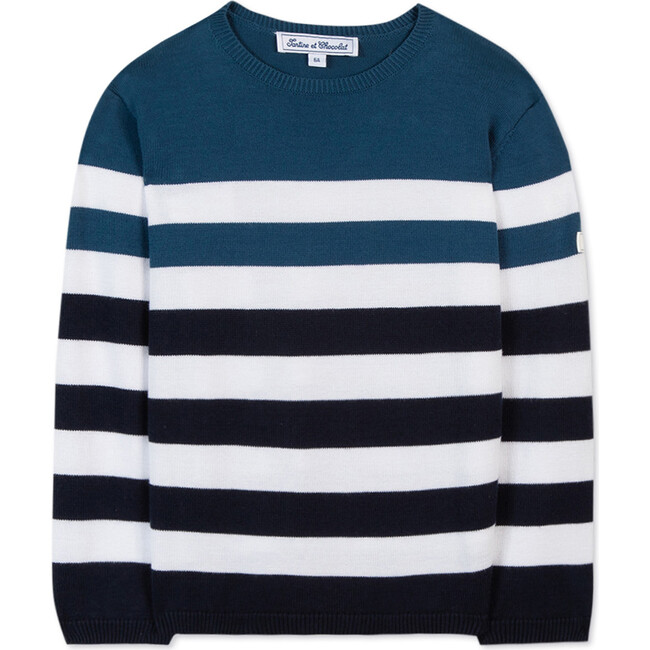 Seaside Striped Cotton Sweater, Blue