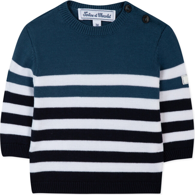 Seaside Striped Cotton Baby Sweater, Blue
