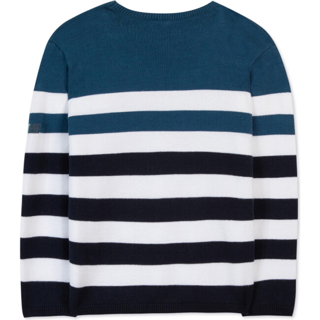 Seaside Striped Cotton Sweater, Blue - Sweaters - 2