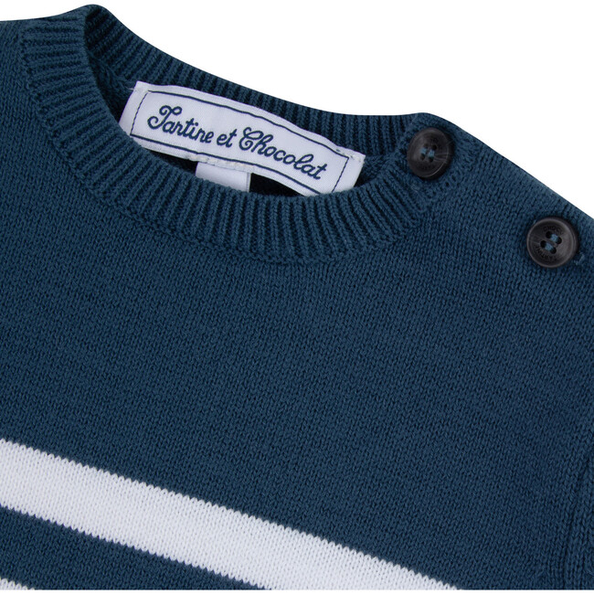 Seaside Striped Cotton Baby Sweater, Blue - Sweaters - 3