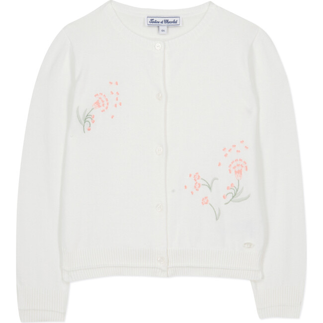 Spring Floral Embroidered Cardigan, Cream