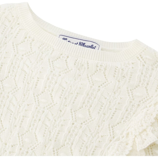 Sweet Ruffles Puff Sleeve Sweater, Cream - Sweaters - 3