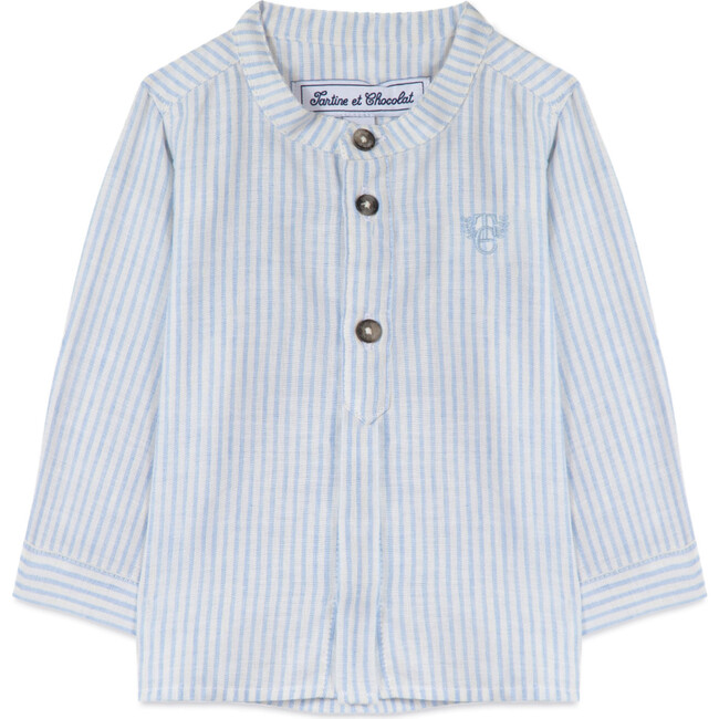 Linen Striped Baby Shirt, Azure