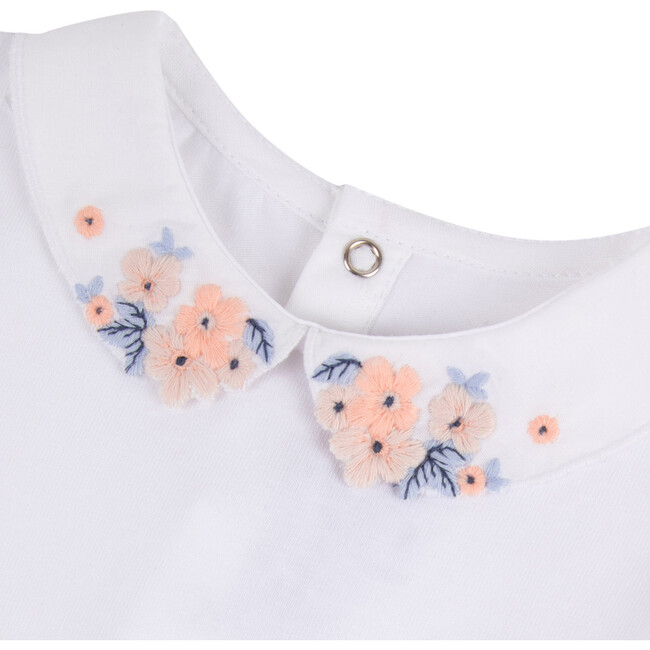 Peachy Embroidered Floral Bodysuit, White - Onesies - 3