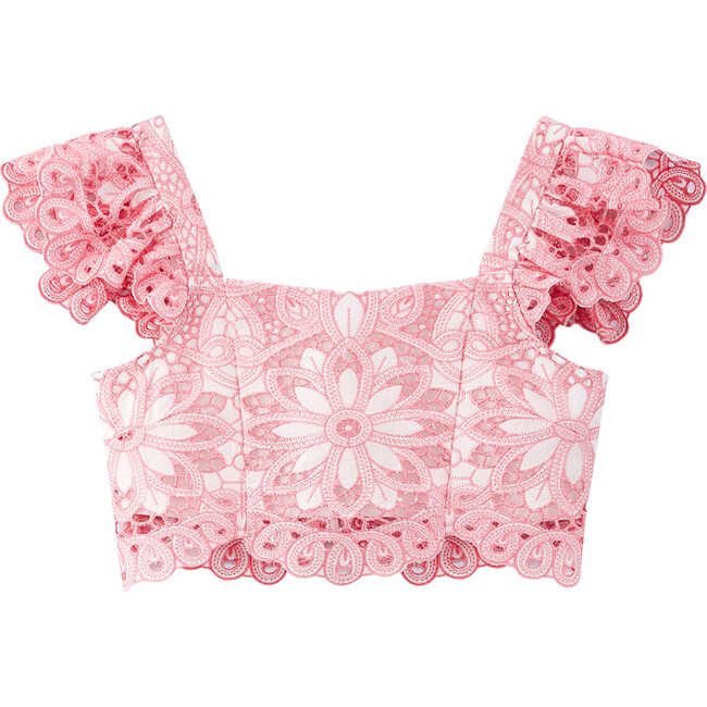 Kiera Embroidered Top, Ivory/Pink