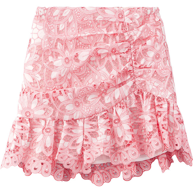 Kiera Embroidered Skirt, Ivory/Pink