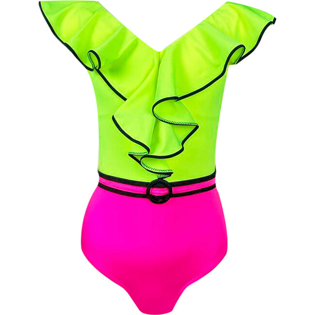 Otis Sleeveless One-Piece Swimsuit, Neon Yellow & Neon Pink