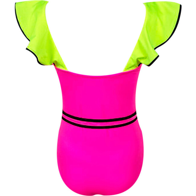 Otis Sleeveless One-Piece Swimsuit, Neon Yellow & Neon Pink - One Pieces - 4