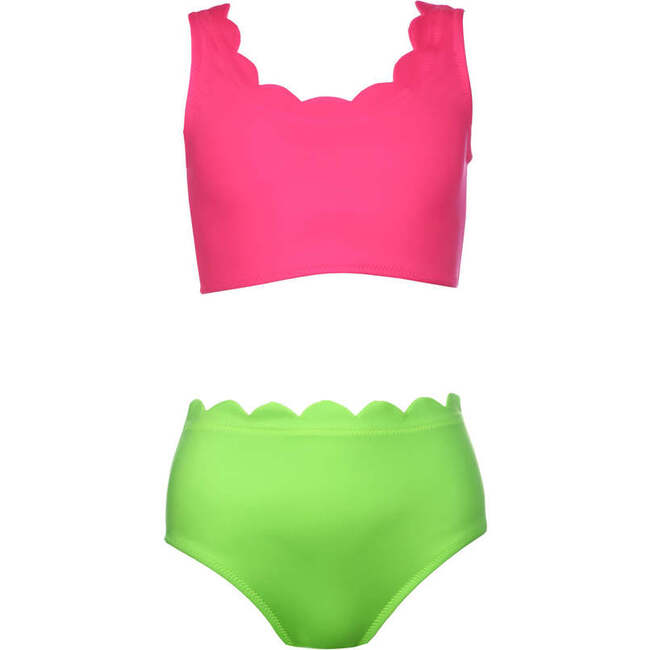 Nao Sleeveless Two-Piece Bikini, Neon Green & Neon Pink