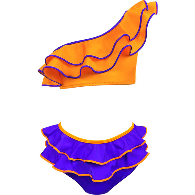 Maya Tired Ruffle One-Shoulder & Waist Two-Piece Bikini, Multicolors