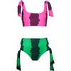 June Tie-Shoulder Sleeveless Two-Piece Bikini, Pink & Green - Two Pieces - 1 - thumbnail