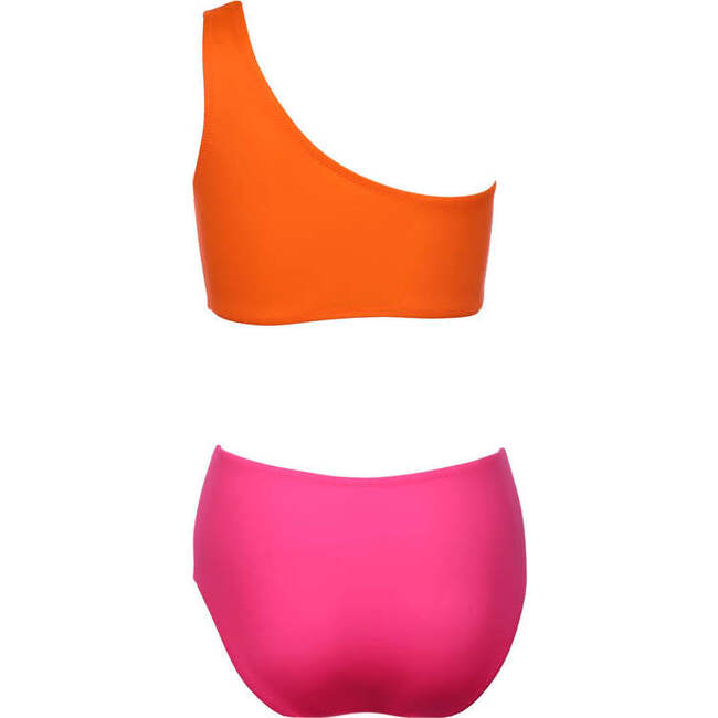 Fuji One-Shoulder One-Piece Swimsuit, Neon Orange & Neon Pink - One Pieces - 4