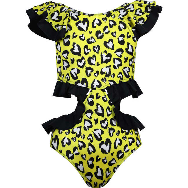 Rosette Short Sleeve One-Piece Swimsuit, Yellow