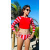 Dai Long Sleeve One-Piece Bikini, Red - Two Pieces - 2
