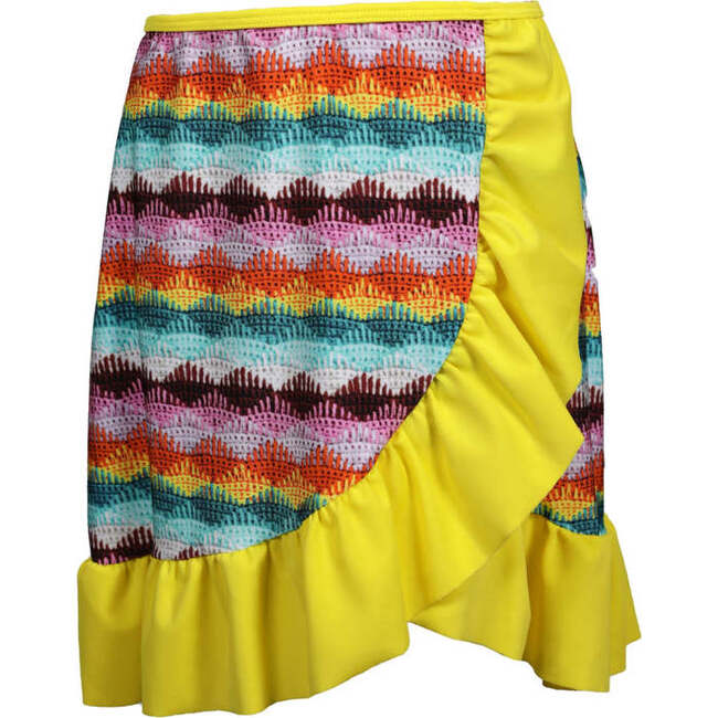 Caroline Ruffle Hem Wrap Skirt, Yellow & Multicolors