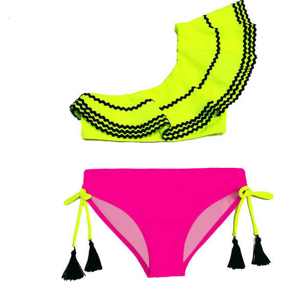 Aster Tired Ruffle One-Shoulder Two-Piece Bikini, Multicolors - Two Pieces - 1
