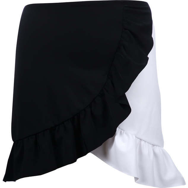 Balm Ruffled Hem Wrap Skirt, Black & White
