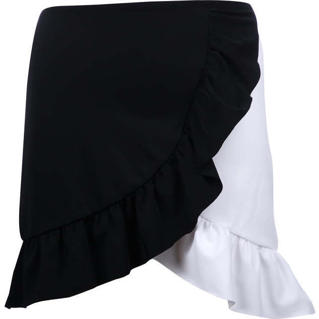 Balm Ruffled Hem Wrap Skirt, Black & White - Skirts - 1