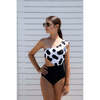 Amanda Print One-Shoulder One-Piece Swimsuit, White & Black - One Pieces - 2