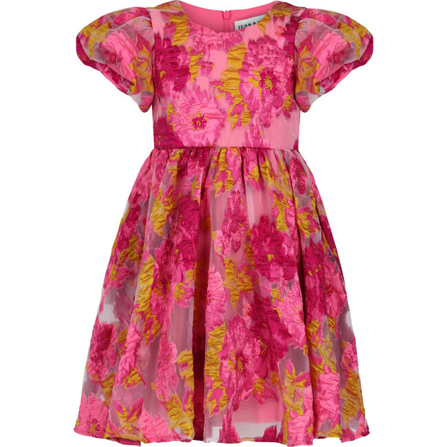 Amara Floral Print Short Puff Sleeve Mini Dress, Pink