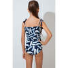 Intricate Strap Ruched One-Piece Swimsuit, Navy & White - One Pieces - 3