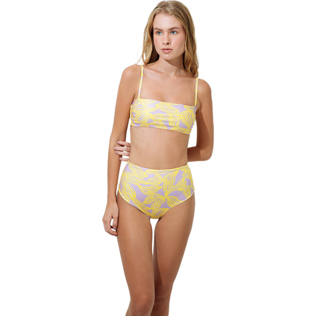 Women's Bralette Removable Straps Top & High Waist Bottom Bikini Set, Yellow & Lilac