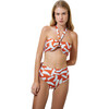 Women's Neck Tie Bandeau Top & High Rise Seamless Bottom Bikini Set, Rust & White - Two Pieces - 1 - thumbnail
