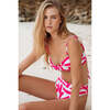 Women's Adjustable Strap Twist Bandeau Top & Seamless High Waist Bottom, Pink & White - Two Pieces - 3
