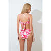 Women's Adjustable Strap Twist Bandeau Top & Seamless High Waist Bottom, Pink & White - Two Pieces - 4