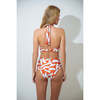 Women's Neck Tie Bandeau Top & High Rise Seamless Bottom Bikini Set, Rust & White - Two Pieces - 3