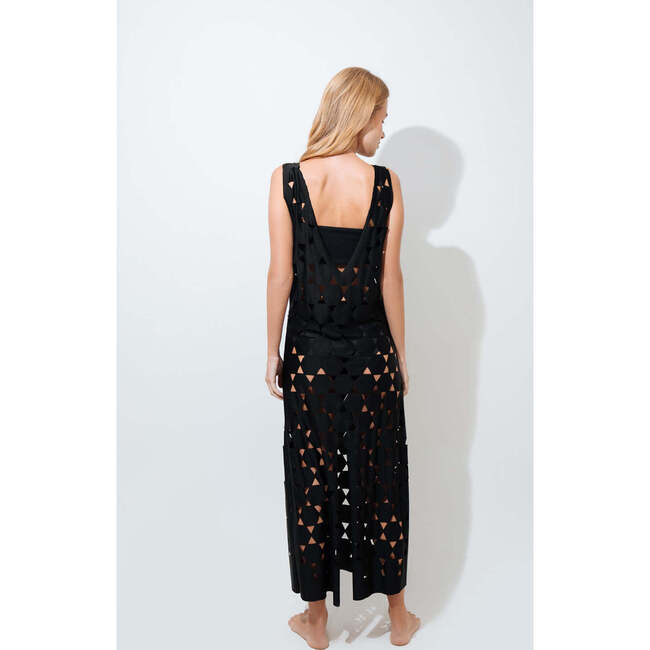 Women's Laser-Cut Through Pattern Maxi Sleeveless Dress, Black - Dresses - 3