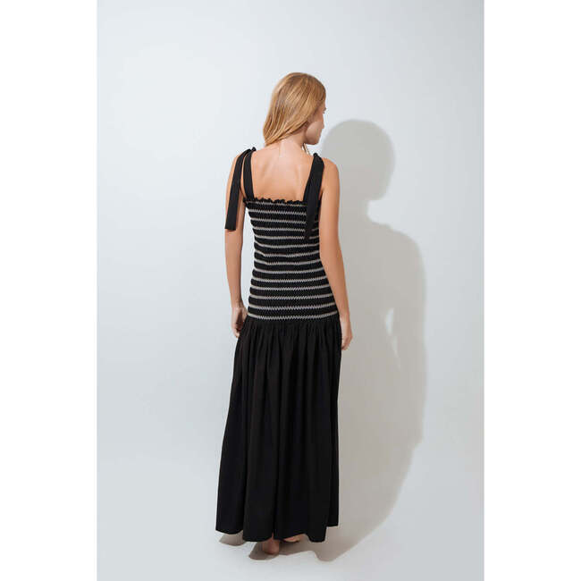 Women's Adjustable Shoulder String Smocked Maxi Dress, Black - Dresses - 3