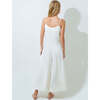 Women's Linen V-Neck Spaghetti Strap Button-Up Wide Leg Jumpsuit, White - Dresses - 3