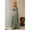Women's Front Cut-Out Smocked Back Adjustable Neck String Maxi Dress, Sage & White - Dresses - 3