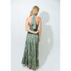 Women's Front Cut-Out Smocked Back Adjustable Neck String Maxi Dress, Sage & White - Dresses - 4