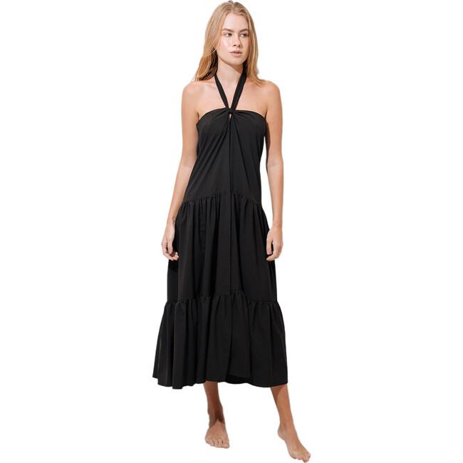 Women's Long Wrap 2-In-1 Adjustable Waistband Skirt Dress, Black