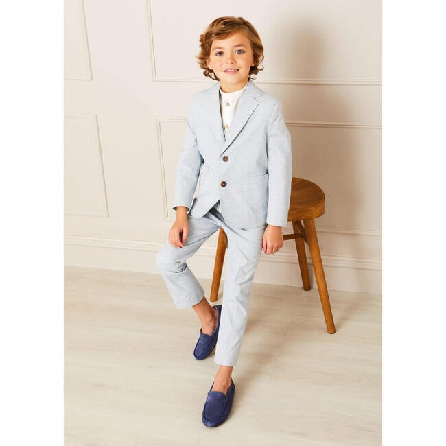 Plain Light Linen Suit Trousers, Blue - Pants - 2