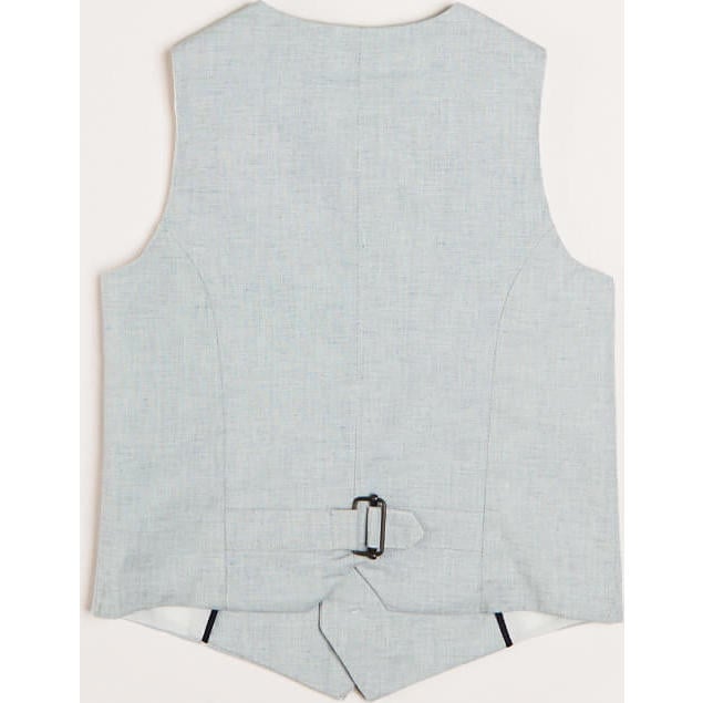 Plain Light Linen Vest, Blue - Coats - 3