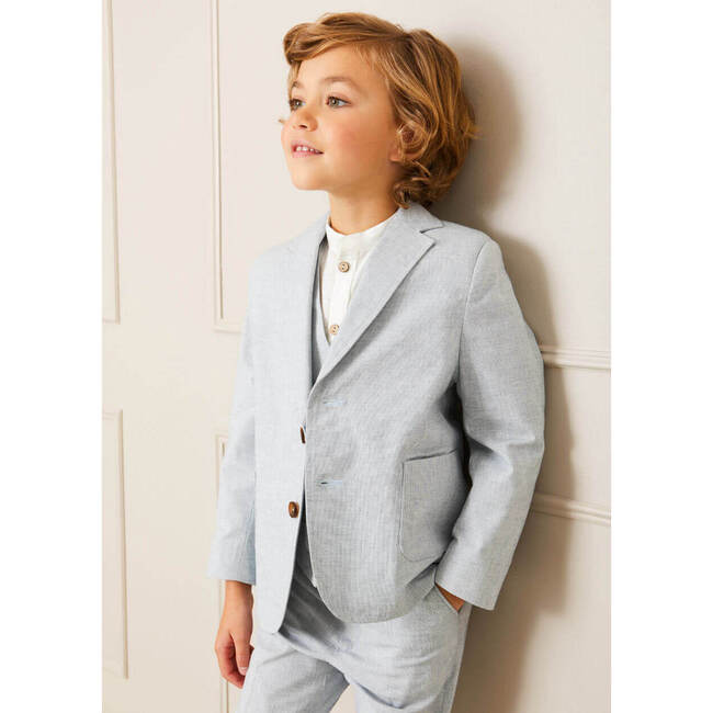 Plain Light Linen Blazer, Blue - Coats - 3