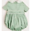 Peter Pan Collar Handsmocked Short Sleeve Romper, Green - Rompers - 2