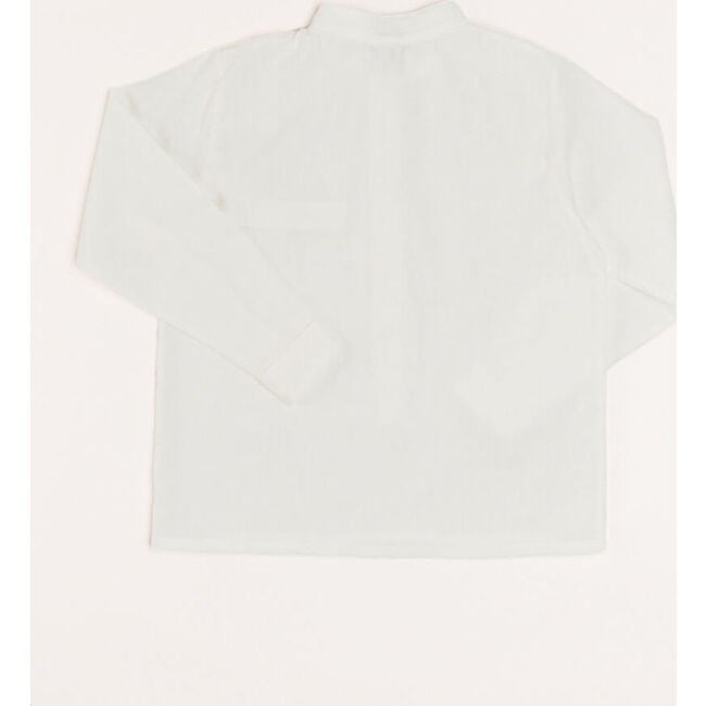 Linen Mao Collar Long Sleeve Shirt, White - Shirts - 5