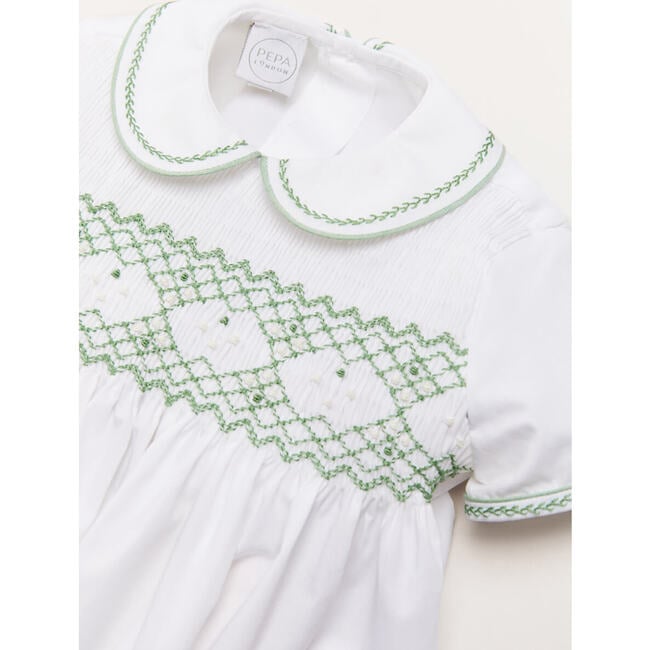 Handsmocked Peter Pan Collar Short Sleeve Two Piece Set, Green - Mixed Apparel Set - 2