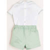 Handsmocked Peter Pan Collar Short Sleeve Two Piece Set, Green - Mixed Apparel Set - 3